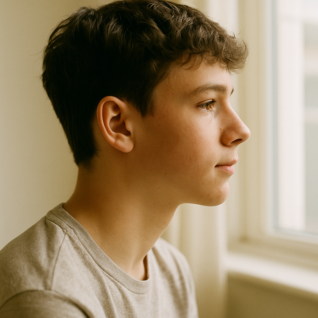 Side-profile portrait of a teenager in soft natural light
